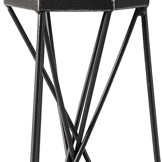 11" Black Distressed Geometric Metal Tabletop Pillar Candle Holder