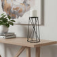 11" Black Distressed Geometric Metal Tabletop Pillar Candle Holder