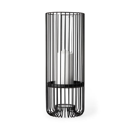 17" Black Abstract Metal And Glass Tabletop Hurricane Candle Holder