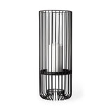 17" Black Abstract Metal And Glass Tabletop Hurricane Candle Holder