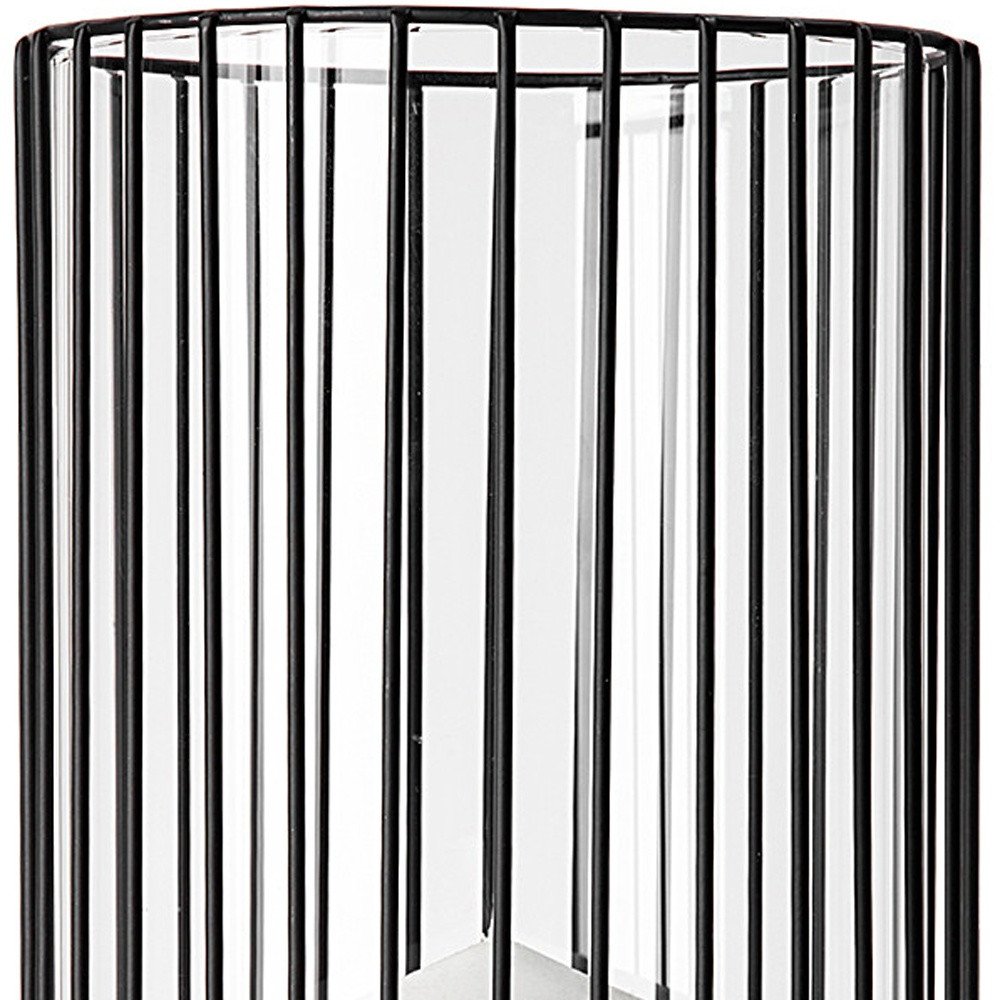 17" Black Abstract Metal And Glass Tabletop Hurricane Candle Holder