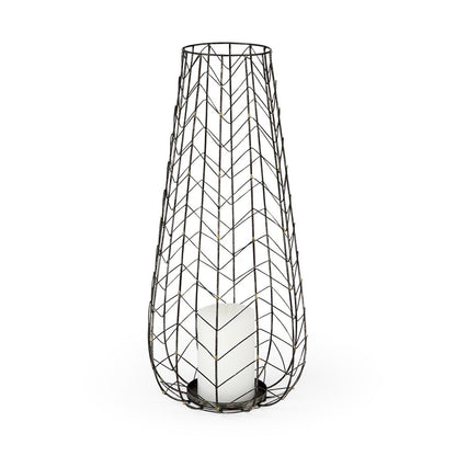24" Gold Distressed Lattice Metal Tabletop Hurricane Candle Holder