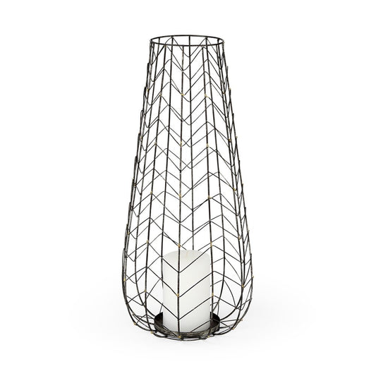 24" Gold Distressed Lattice Metal Tabletop Hurricane Candle Holder