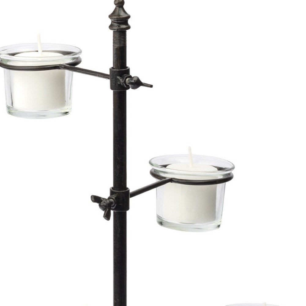 17" Black Distressed Abstract Metal Tabletop Tealight Candle Holder