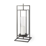 24" Black Geometric Metal Tabletop Lantern Candle Holder