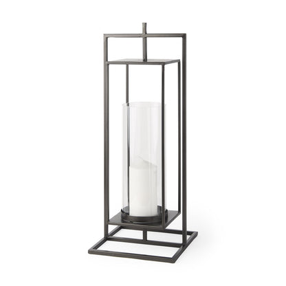 24" Black Geometric Metal Tabletop Lantern Candle Holder