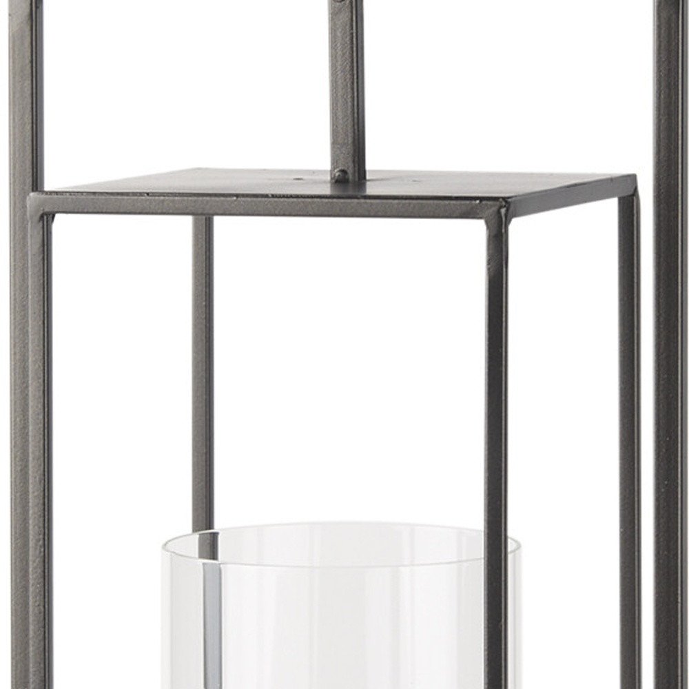 24" Black Geometric Metal Tabletop Lantern Candle Holder