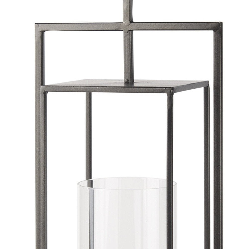 24" Black Geometric Metal Tabletop Lantern Candle Holder