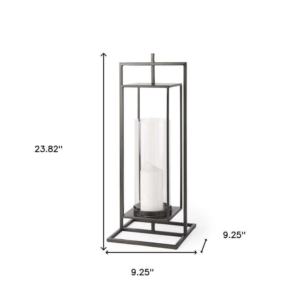 24" Black Geometric Metal Tabletop Lantern Candle Holder