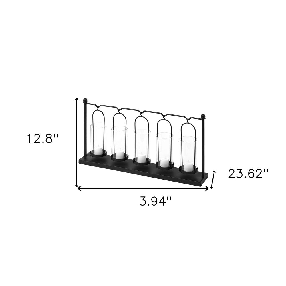 13" Black Geometric Metal And Glass Tabletop Votive Candle Holder