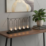 13" Black Geometric Metal And Glass Tabletop Votive Candle Holder