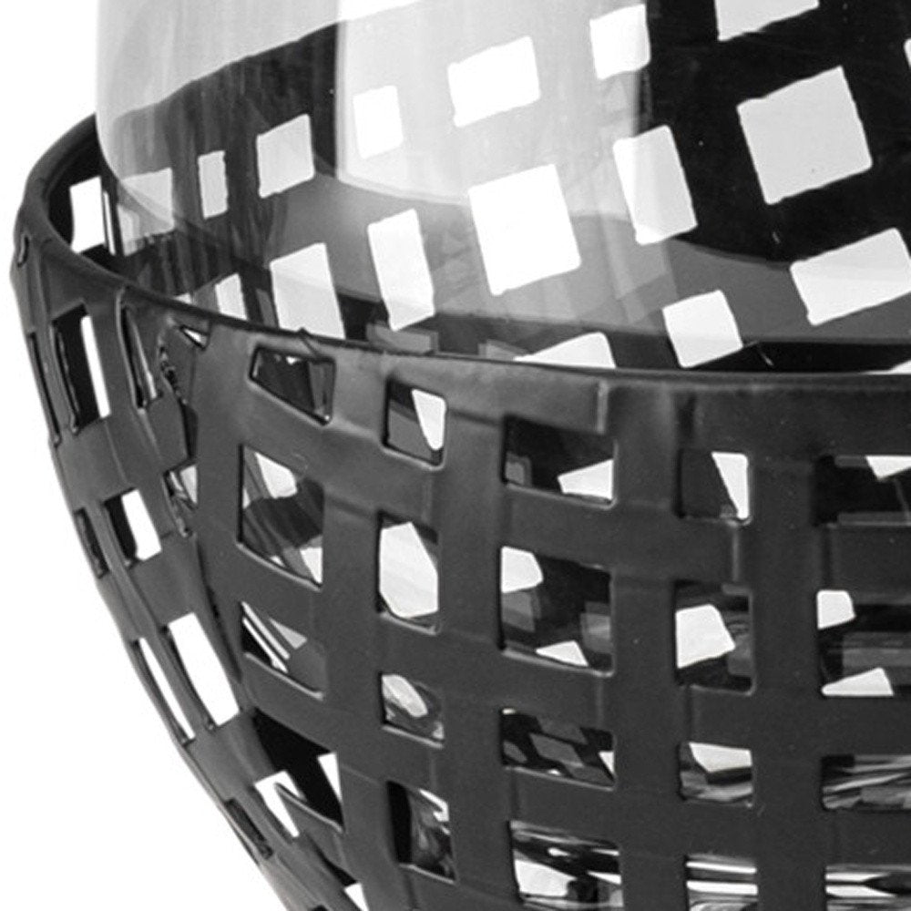 8" Black Woven Metal And Glass Tabletop Hurricane Candle Holder