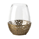10" Gold And Clear Woven Metal And Glass Tabletop Hurricane Candle Holder