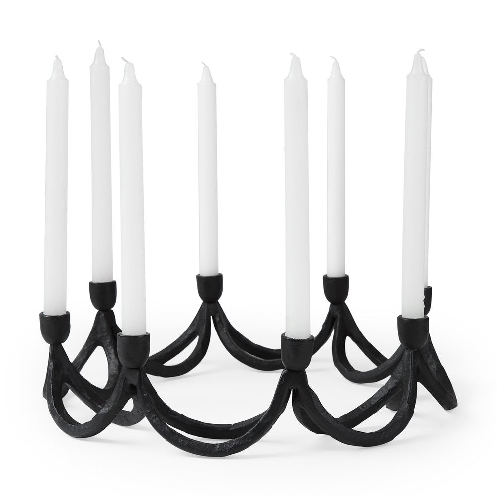 4" Black Abstract Metal Tabletop Candelabra Candle Holder