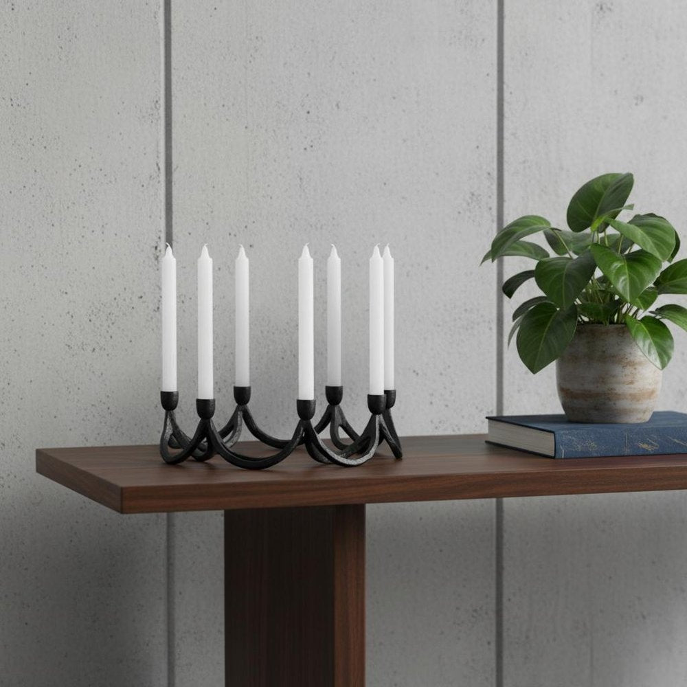 4" Black Abstract Metal Tabletop Candelabra Candle Holder