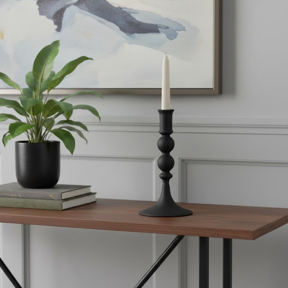 8" Black Glass Tabletop Taper Candlestick