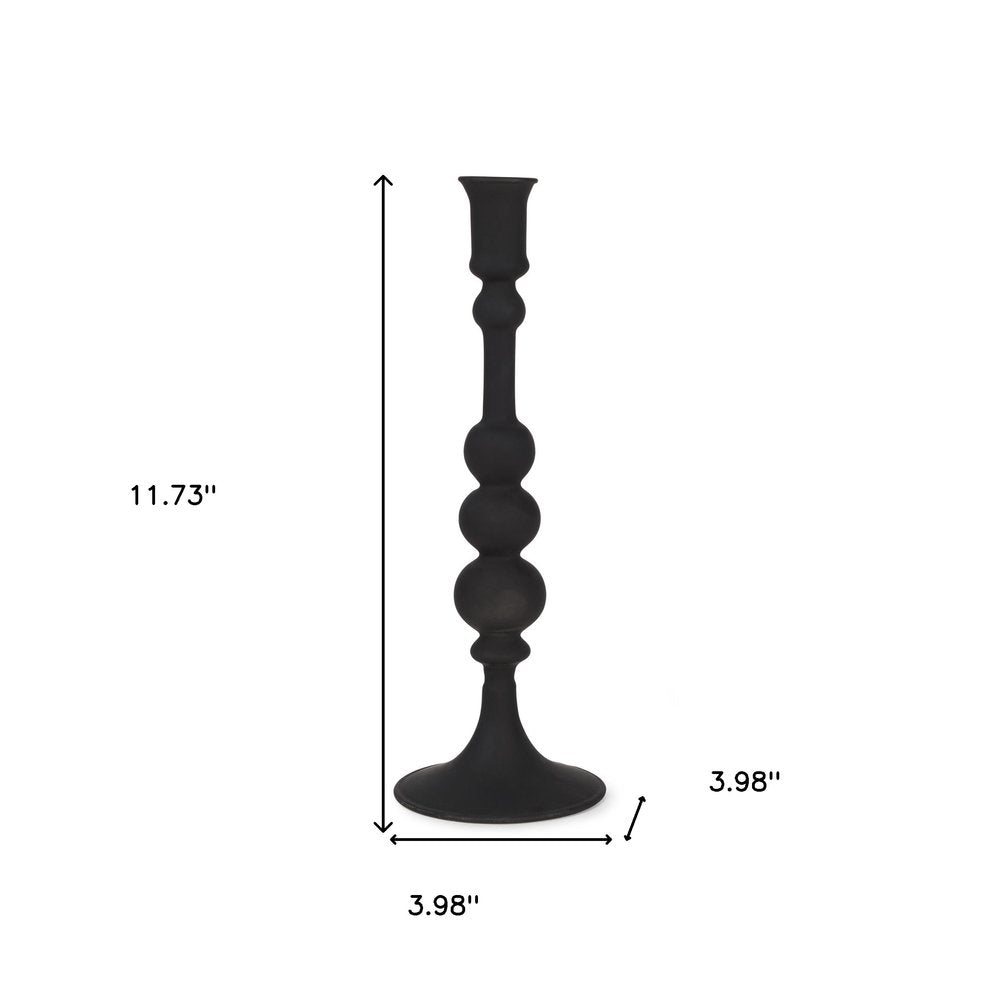 12" Black Glass Tabletop Taper Candlestick