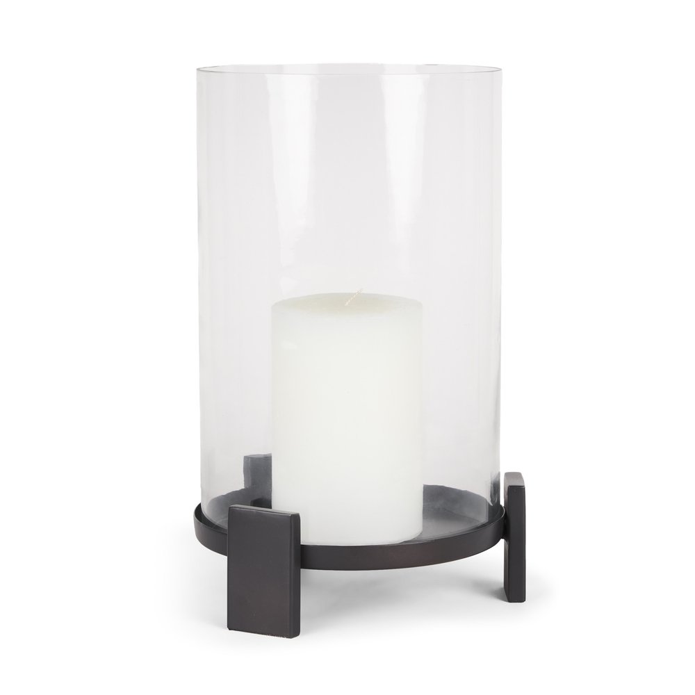 14" Black Metal Abstract Tabletop Hurricane Candle Holder