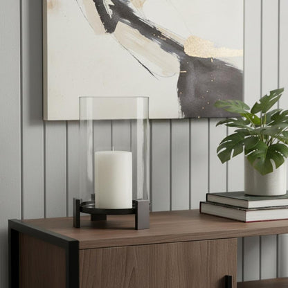 14" Black Metal Abstract Tabletop Hurricane Candle Holder