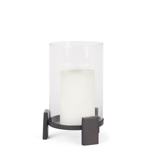 12" Black Glass Abstract Tabletop Hurricane Candle Holder
