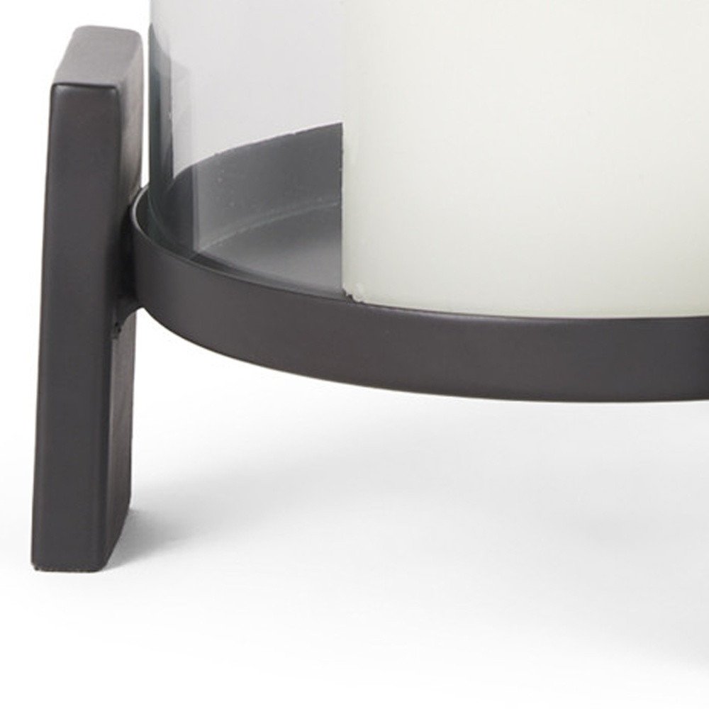 12" Black Glass Abstract Tabletop Hurricane Candle Holder