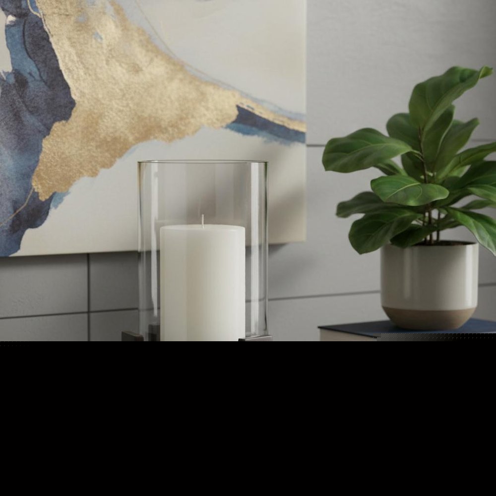 12" Black Glass Abstract Tabletop Hurricane Candle Holder