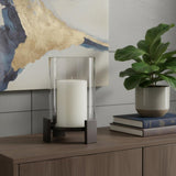 12" Black Glass Abstract Tabletop Hurricane Candle Holder
