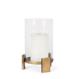 12" Gold Geometric Glass And Metal Tabletop Hurricane Candle Holder