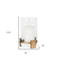 12" Gold Geometric Glass And Metal Tabletop Hurricane Candle Holder