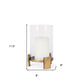 12" Gold Geometric Glass And Metal Tabletop Hurricane Candle Holder
