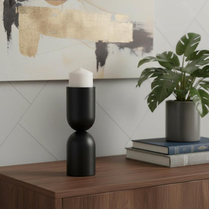 11" Black Metal Tabletop Pillar Candle Holder