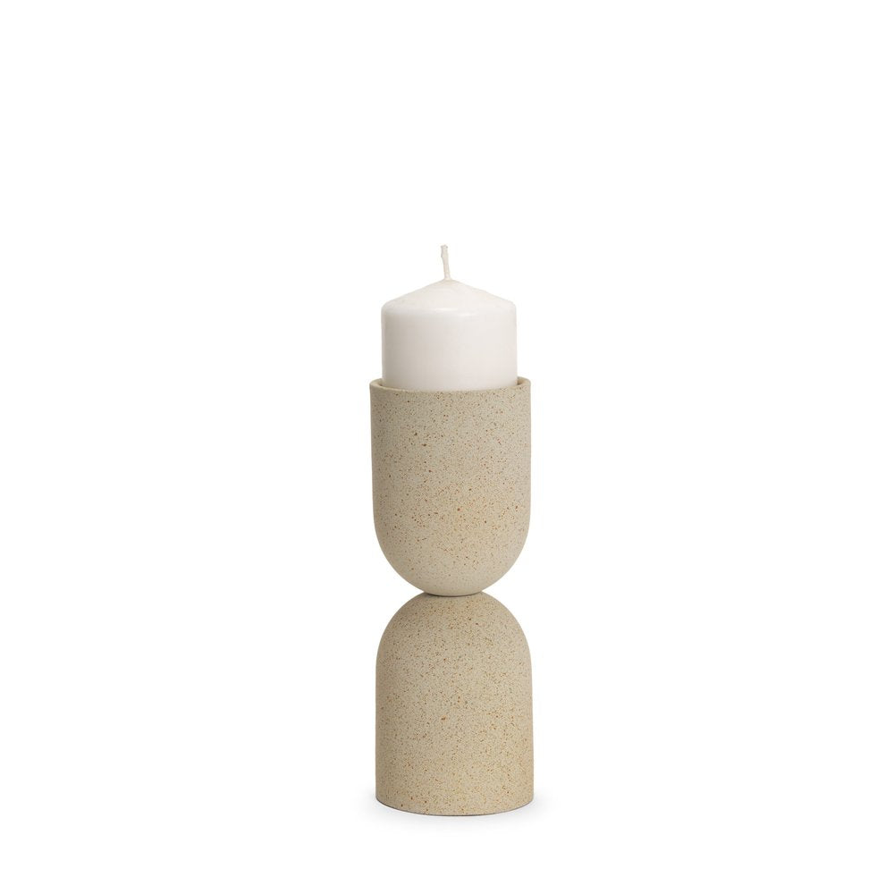 9" Beige Metal Tabletop Pillar Candle Holder