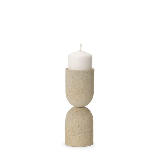9" Beige Metal Tabletop Pillar Candle Holder