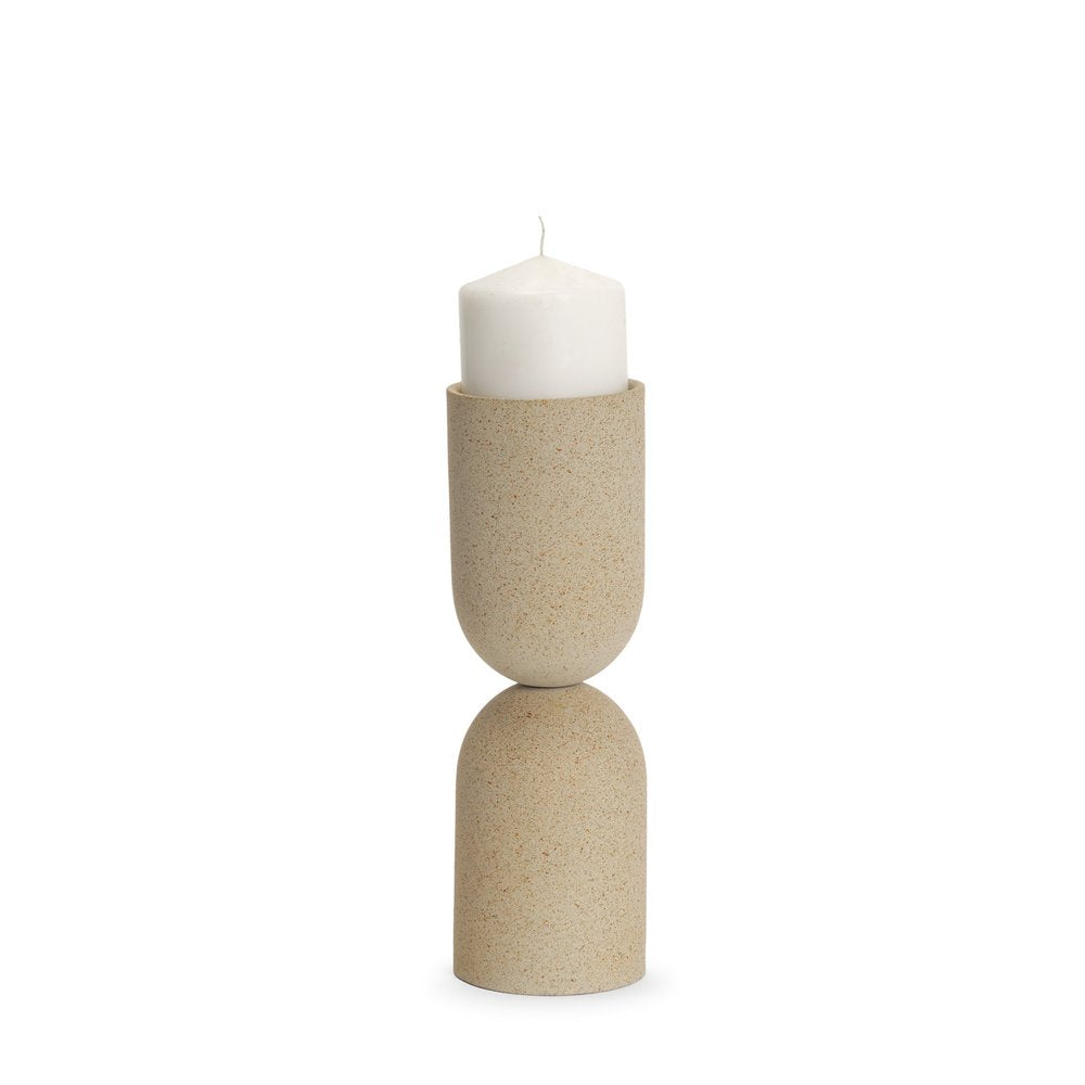 11" Beige Metal Tabletop Pillar Candle Holder