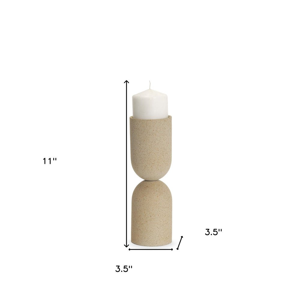 11" Beige Metal Tabletop Pillar Candle Holder