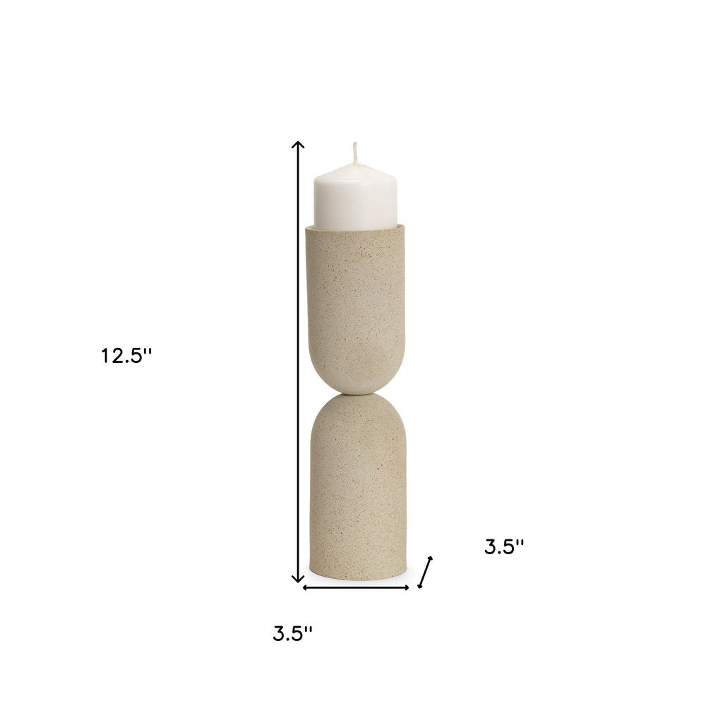 13" Beige Metal Abstract Tabletop Candle Holder