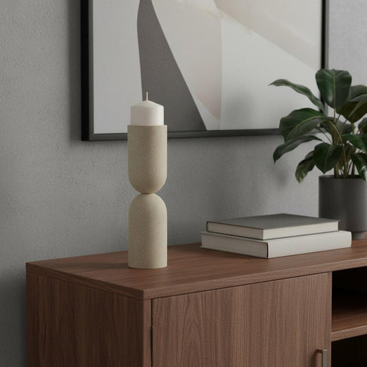 13" Beige Metal Abstract Tabletop Candle Holder