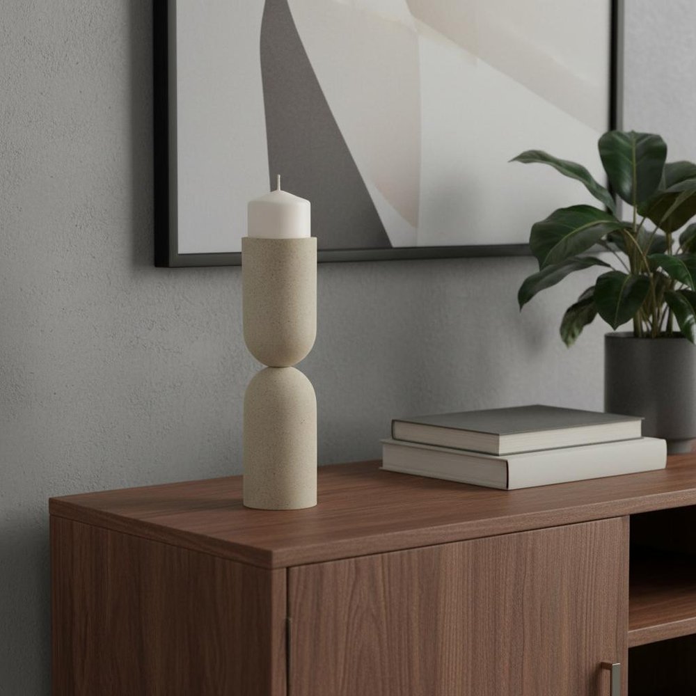 13" Beige Metal Abstract Tabletop Candle Holder