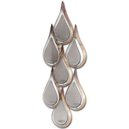 52" Gold And Gray Distressed Geometric Glass And Metal Wall Sconce Candle Holder
