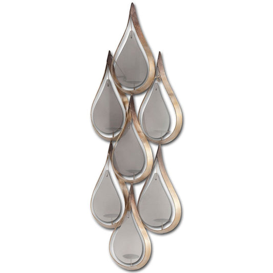52" Gold And Gray Distressed Geometric Glass And Metal Wall Sconce Candle Holder