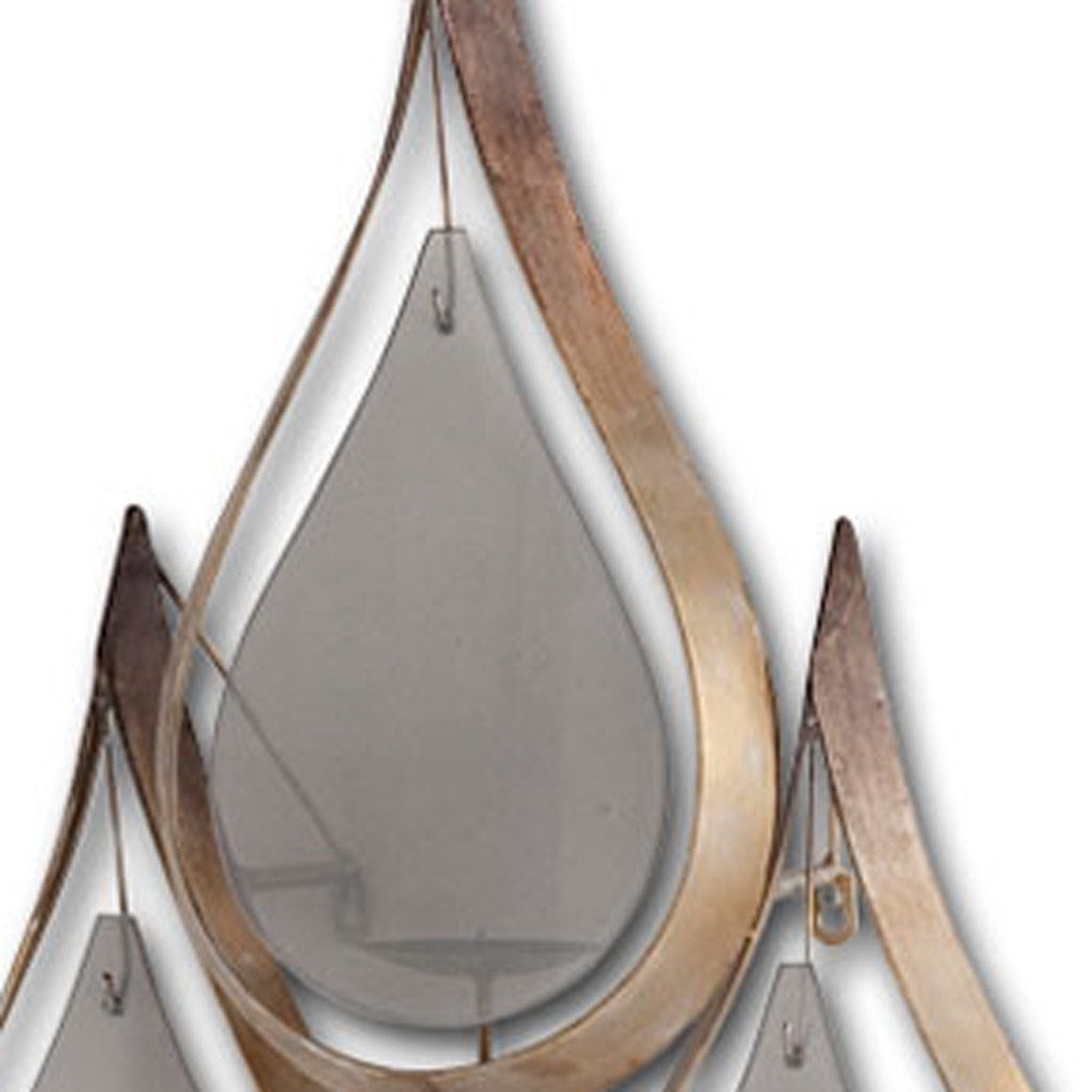 52" Gold And Gray Distressed Geometric Glass And Metal Wall Sconce Candle Holder