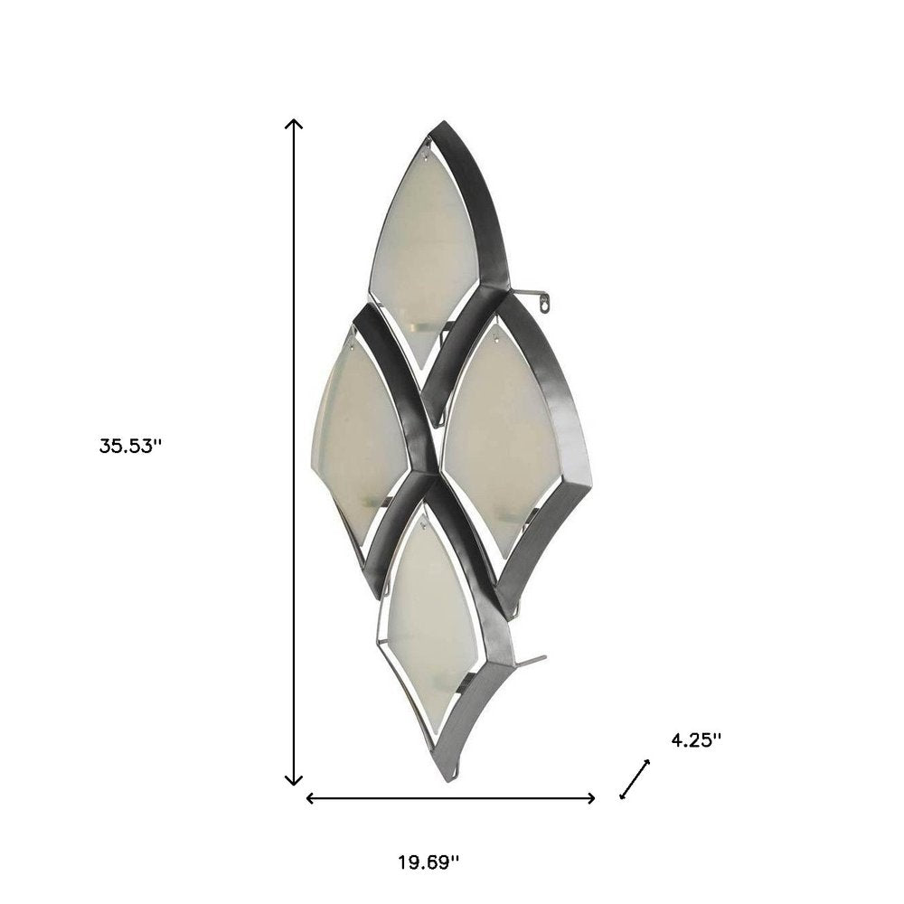 36" Gray And Silver Geometric Glass And Metal Wall Sconce Candle Holder