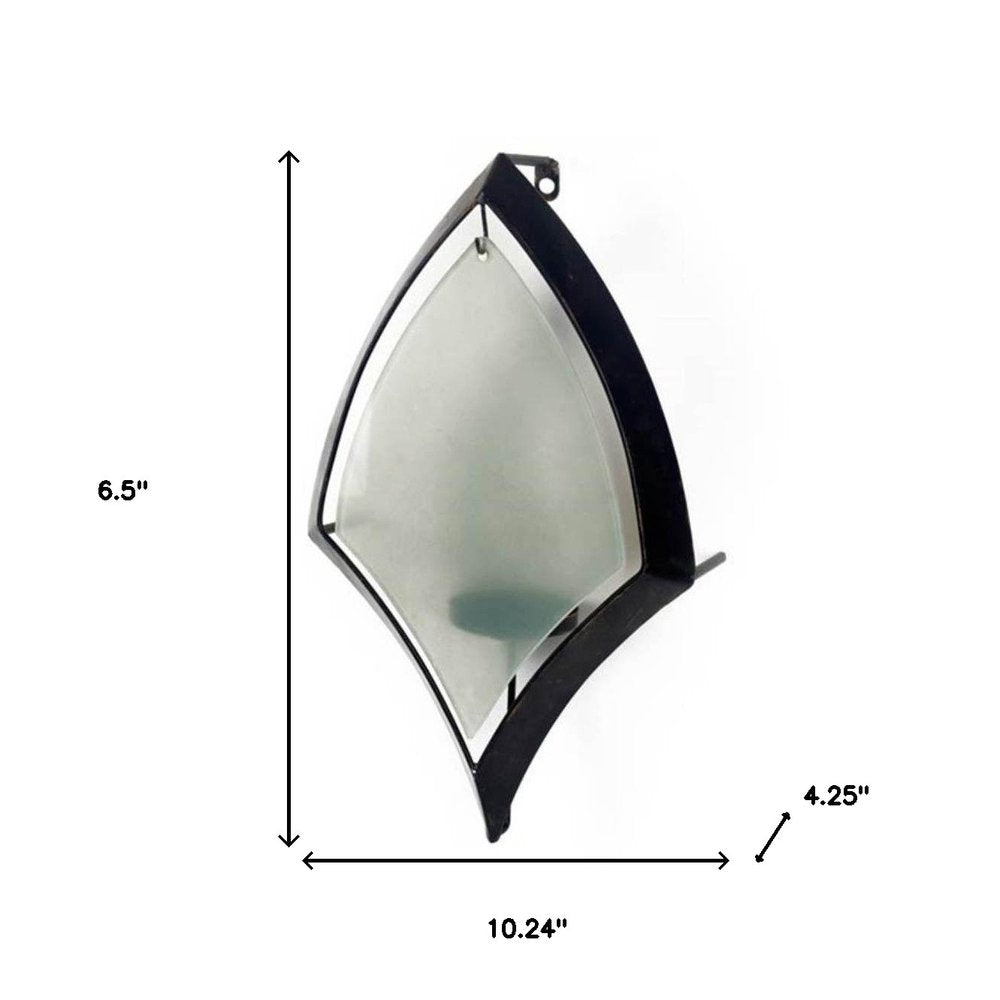 7" Black Abstract Metal And Glass Wall Sconce Candle Holder