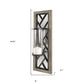 24" Black Distressed Mirrored Metal Glass And Solid Wood Wall Sconce Candle Holder