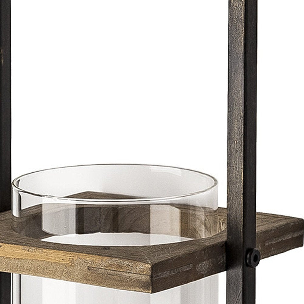 20" Black And Bronze Distressed Geometric Metal And Glass Wall Sconce Candle Holder