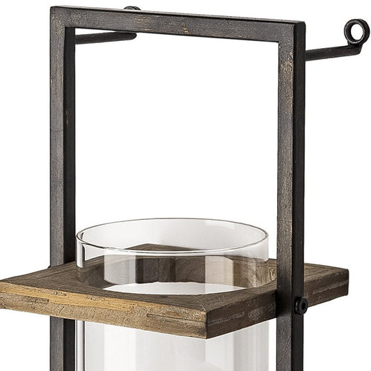 20" Black And Bronze Distressed Geometric Metal And Glass Wall Sconce Candle Holder