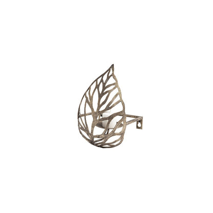 8" Champagne Distressed Botanical Leaf Metal Wall Sconce Candle Holder