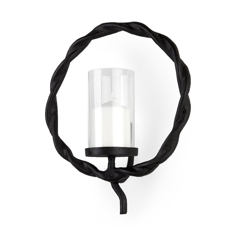 5" Black Distressed Geometric Metal And Glass Wall Sconce Candle Holder