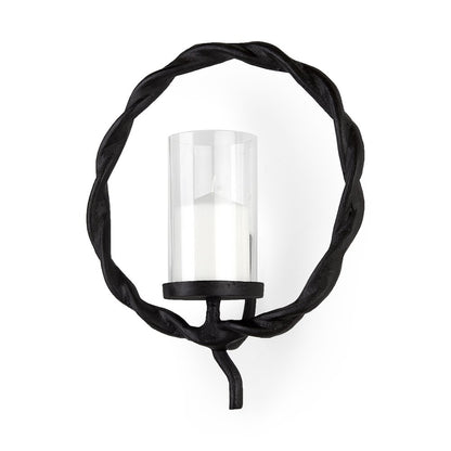 5" Black Distressed Geometric Metal And Glass Wall Sconce Candle Holder