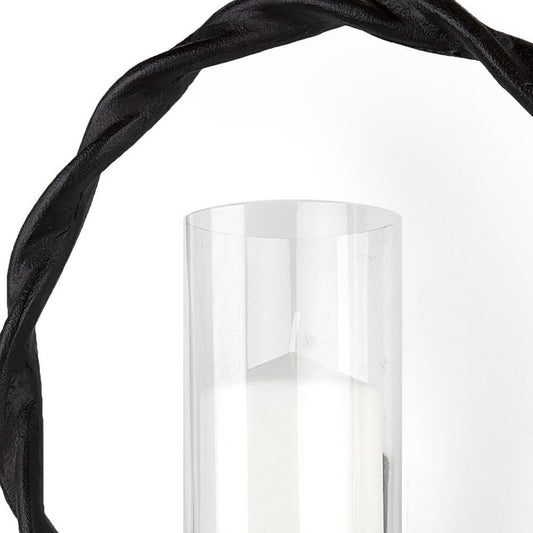 5" Black Distressed Geometric Metal And Glass Wall Sconce Candle Holder